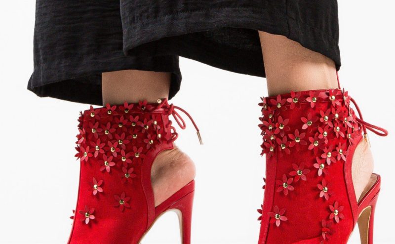 Botine dama Flowera Rosii